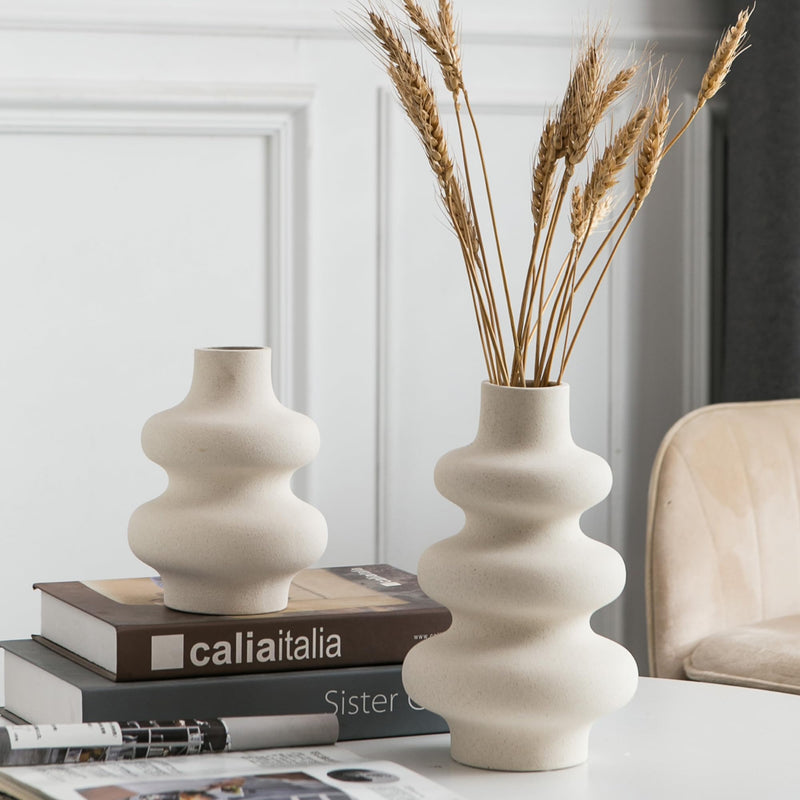 Minimalist Ripple Ceramic Vase Set (2 Pieces)
