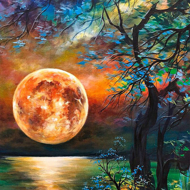 Moon & Blue Tree Diamond Art