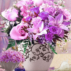 Purple Floral Vase Diamond Art