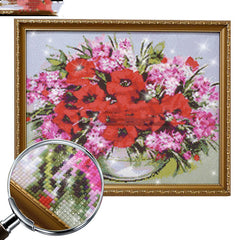 Red and Pink Flowers in Vase Diamond Art
