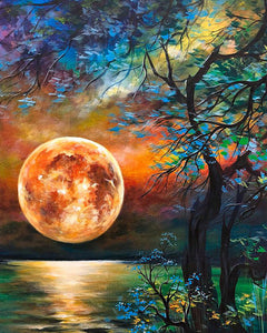 Moon & Blue Tree Diamond Art