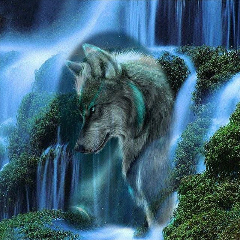 Wolf Waterfall Diamond Painting Kit