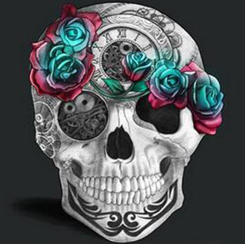 Skull with Teal Flowers Diamond Art