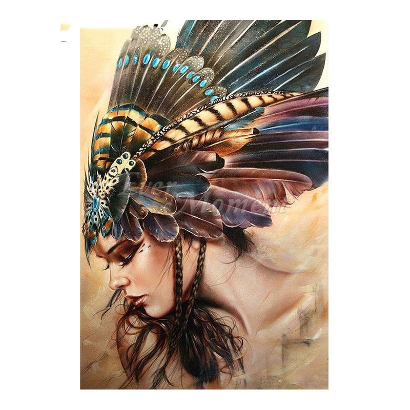 Maya Woman Feather Headdress Diamond Art