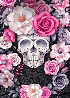 Pink Floral Skull Diamond Art