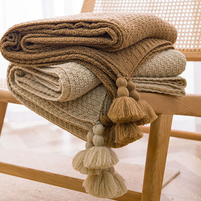 Cozy Tassel Knit Throw Blanket