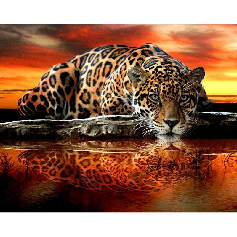 Golden Leopard Reflection Diamond Art