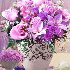 Purple Floral Vase Diamond Art