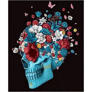 Red & Blue Floral Skull Diamond Art