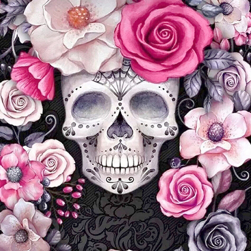 Pink Floral Skull Diamond Art