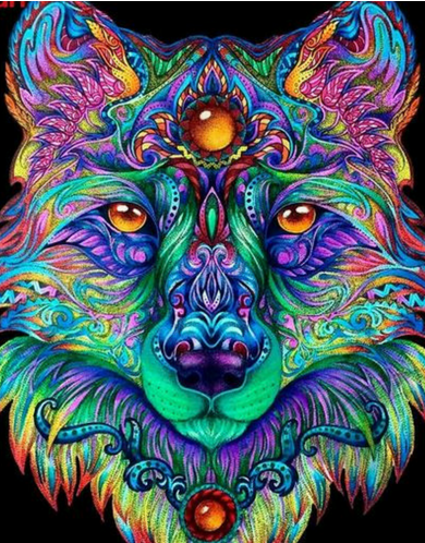 Vibrant, Colorful Wolf Diamond Art