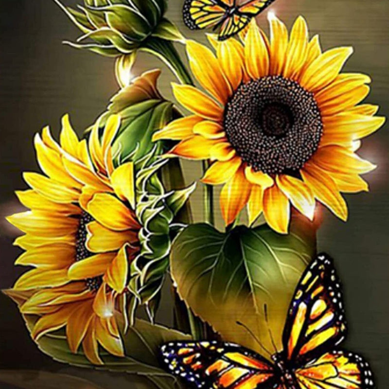 Sunflower with Butterfly Diamond Art